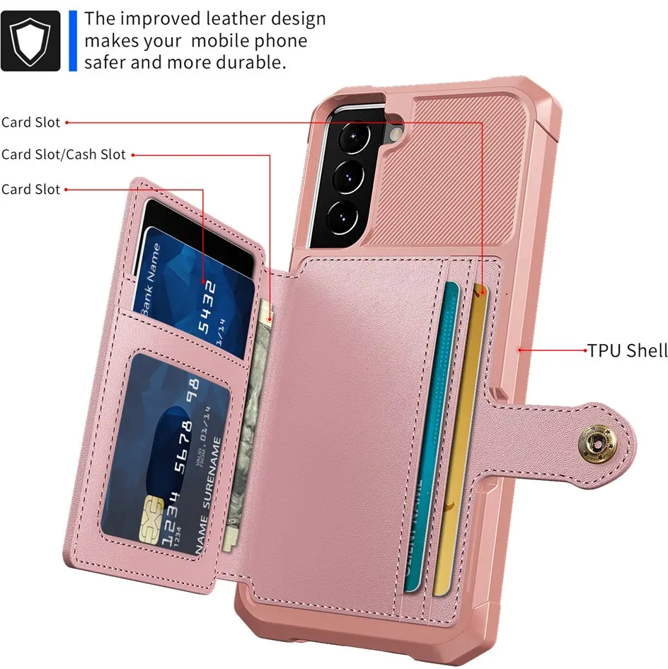 Samsung Galaxy S21 TPU Back Cover met Kunstleren Wallet Roze afbeelding 2