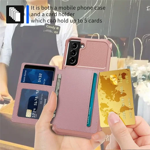 Samsung Galaxy S21 TPU Back Cover met Kunstleren Wallet Roze afbeelding 7