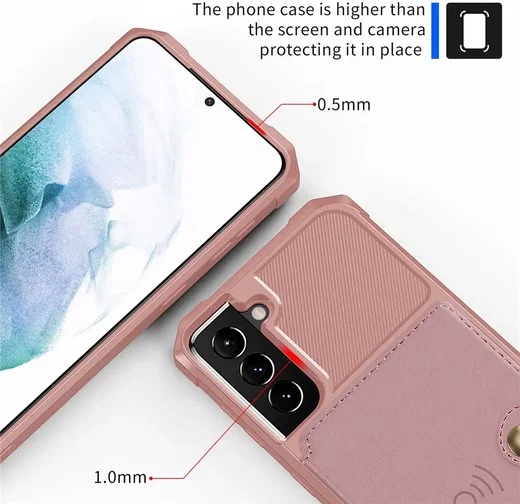 Samsung Galaxy S21 TPU Back Cover met Kunstleren Wallet Roze afbeelding 8