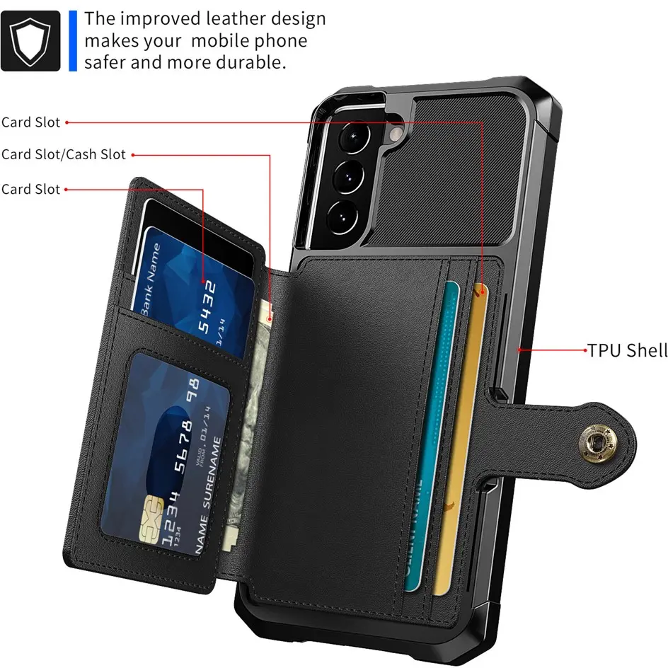 Samsung Galaxy S21 TPU Back Cover met Kunstleren Wallet Zwart afbeelding 2