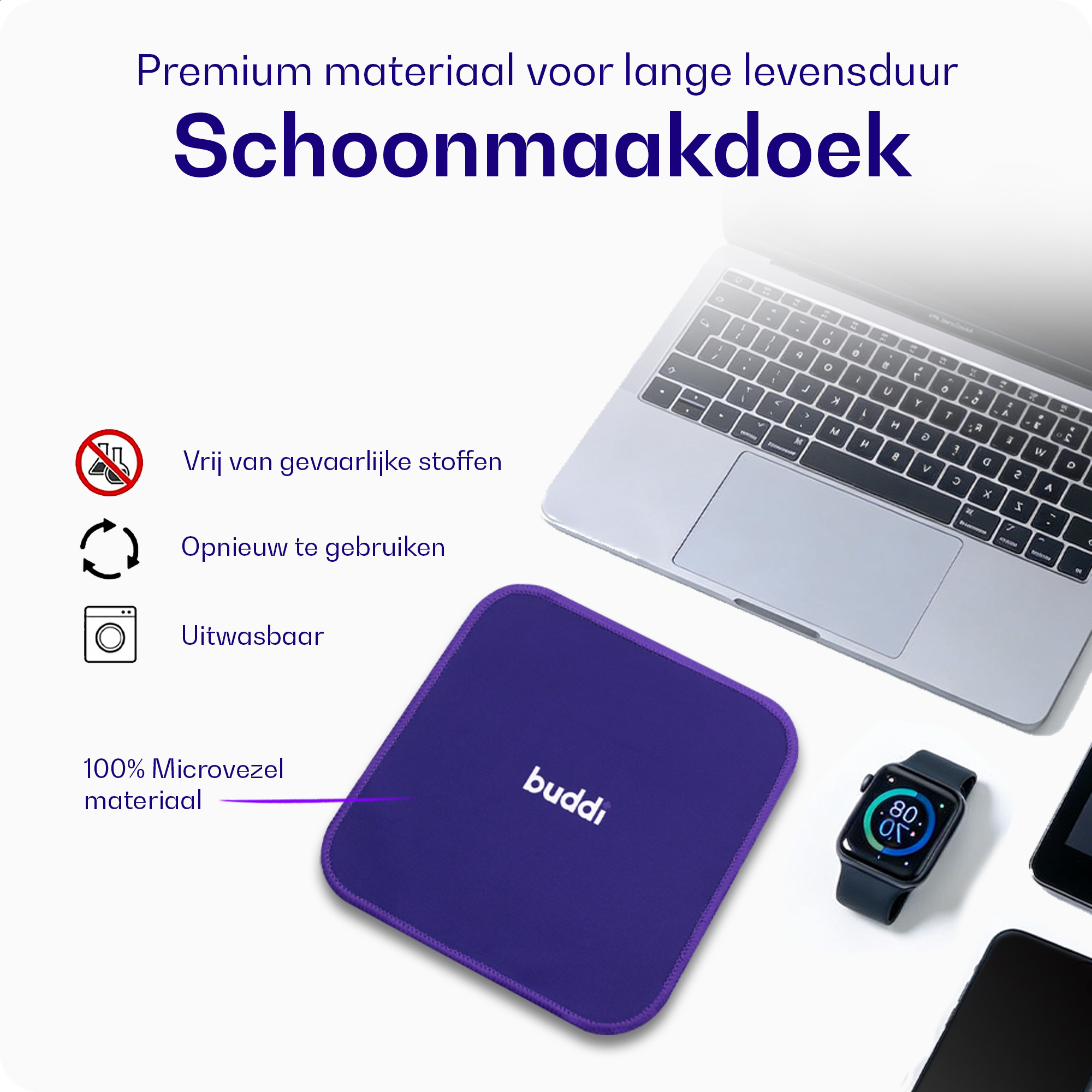 3-Pack Buddi Fresh Schoonmaak Microfiber Doek voor Beeldschermen Paars afbeelding 3
