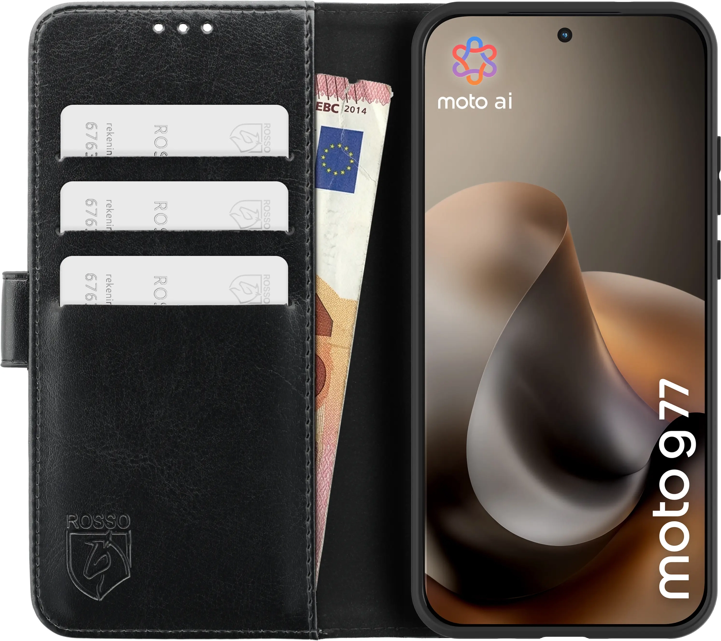 Rosso Element Motorola Moto G87 / G77 / G67 Hoesje Book Case Wallet Zwart afbeelding 14
