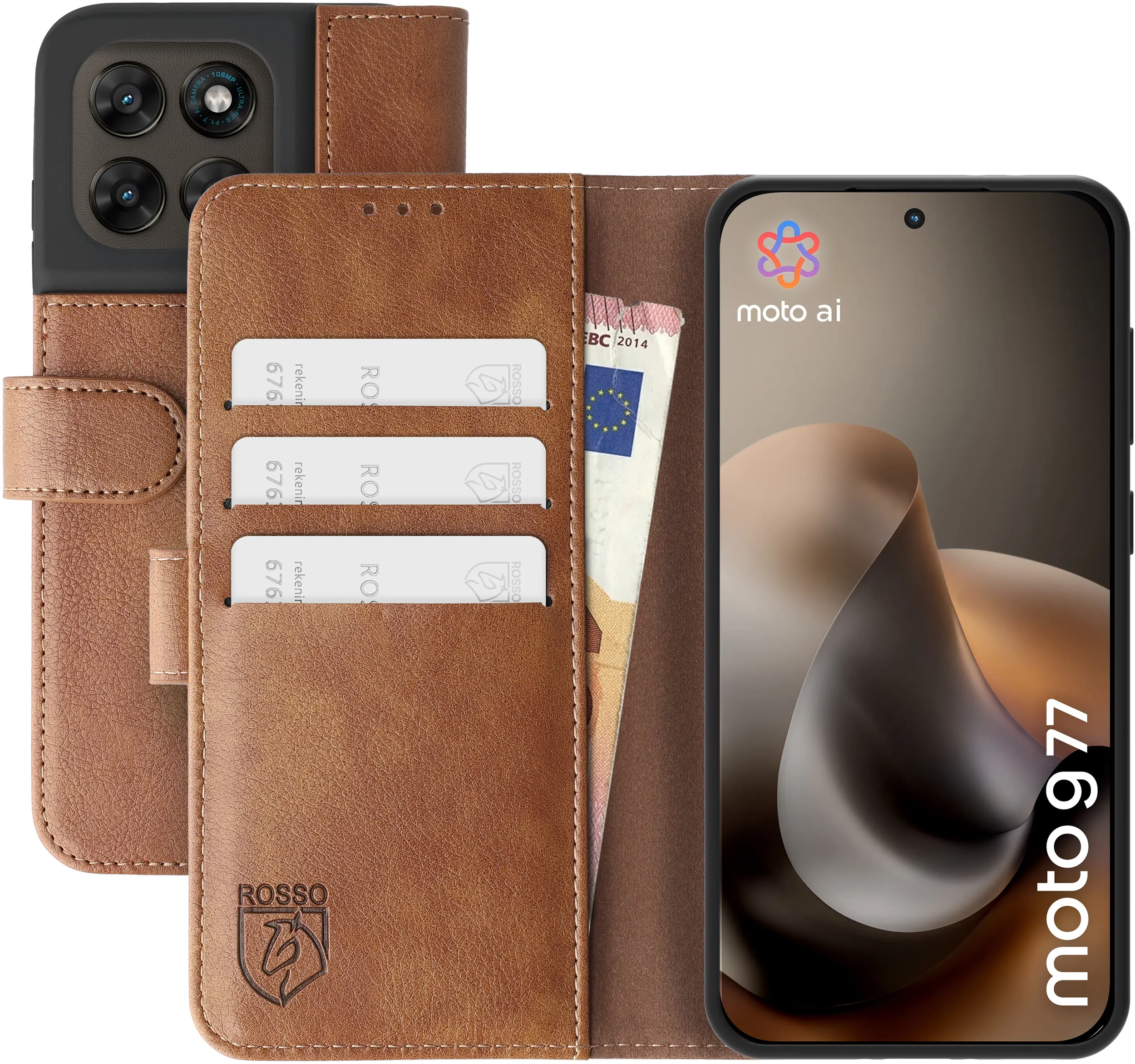 Rosso Element Motorola Moto G87 / G77 / G67 Hoesje Book Case Wallet Bruin afbeelding 1