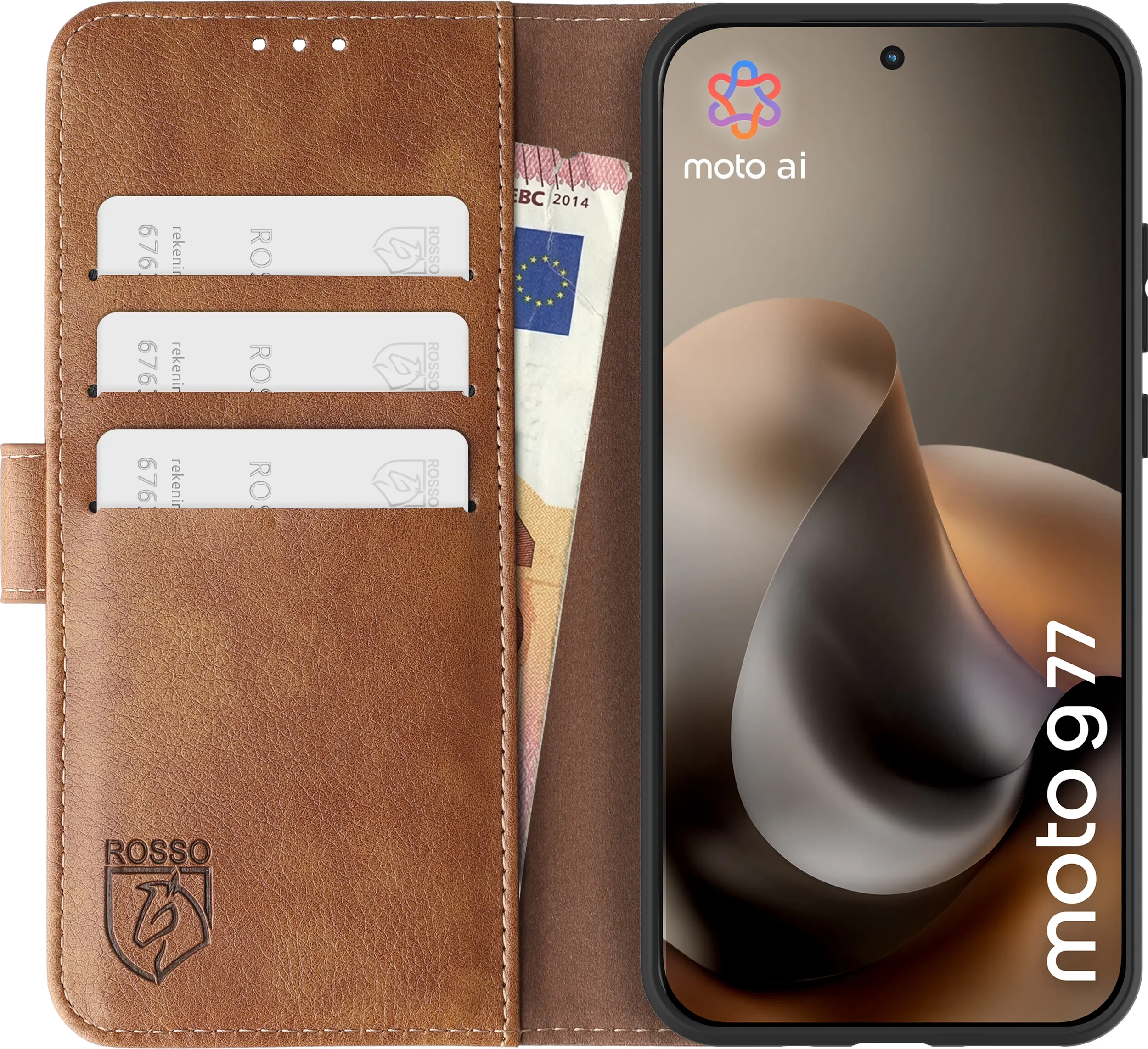 Rosso Element Motorola Moto G87 / G77 / G67 Hoesje Book Case Wallet Bruin afbeelding 14
