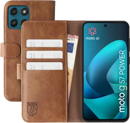 Rosso Element Motorola Moto G57 Power Hoesje Book Case Wallet Bruin afbeelding 1