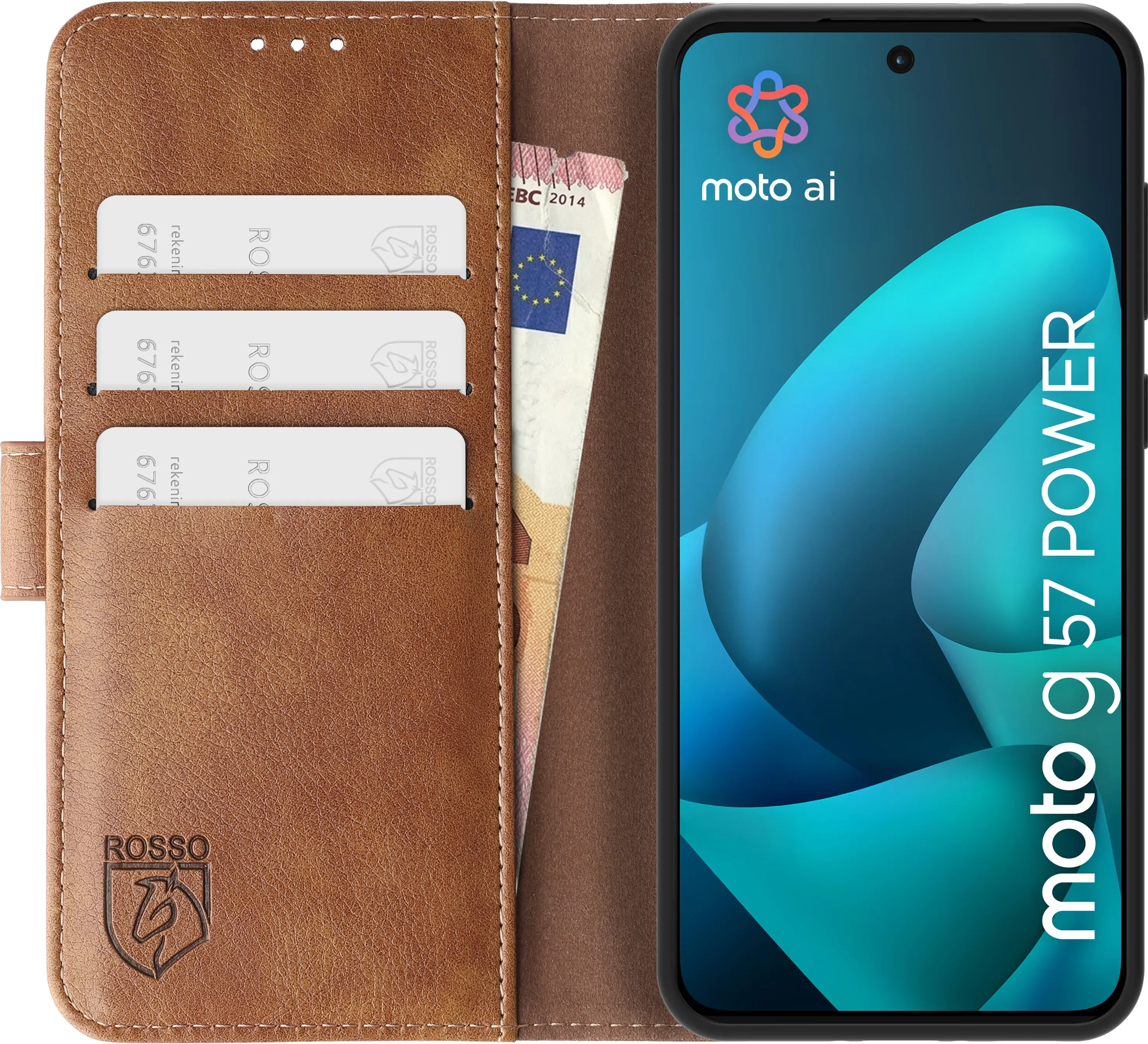Rosso Element Motorola Moto G57 Power Hoesje Book Case Wallet Bruin afbeelding 14