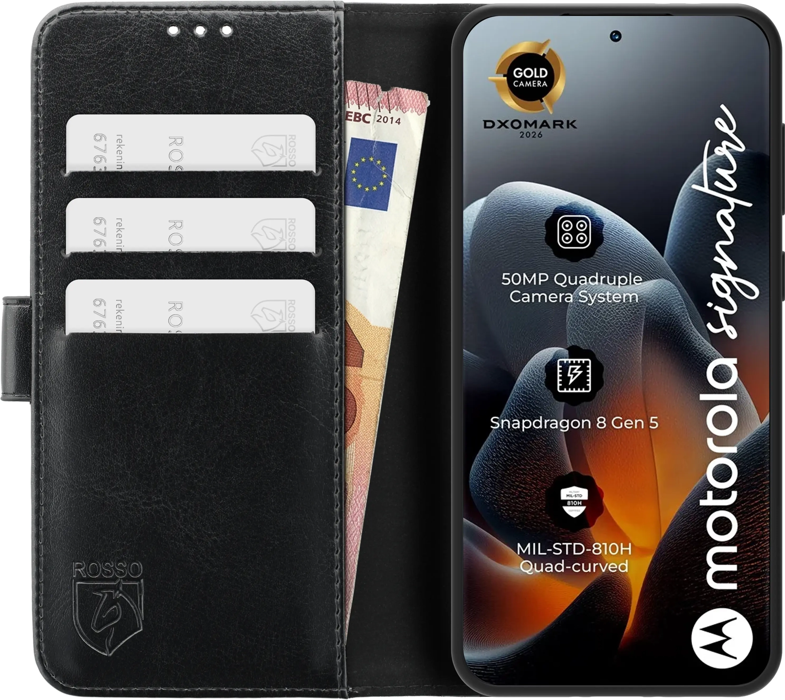 Rosso Element Motorola Signature Hoesje Book Case Wallet Zwart afbeelding 14