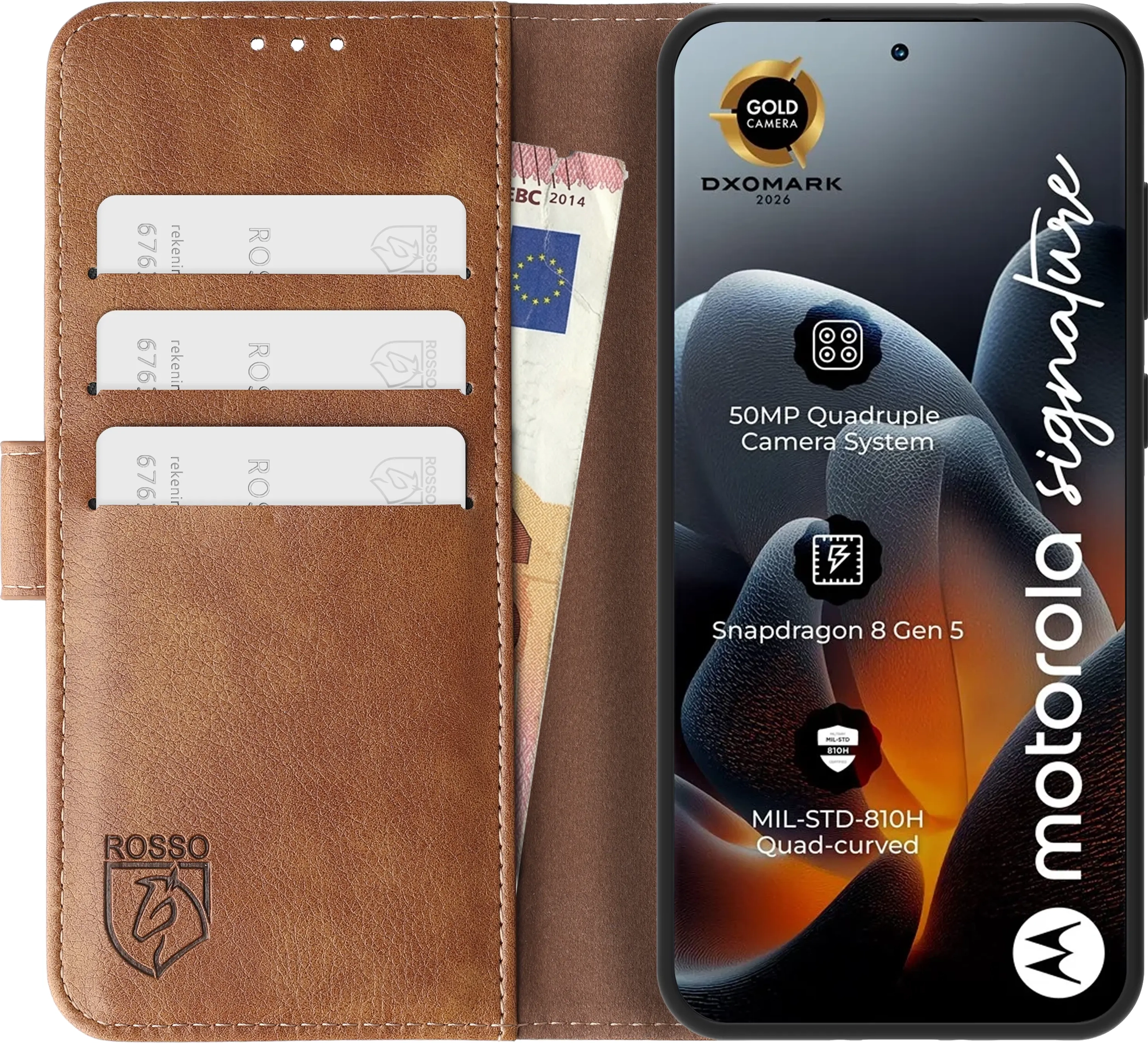 Rosso Element Motorola Signature Hoesje Book Case Wallet Bruin afbeelding 14