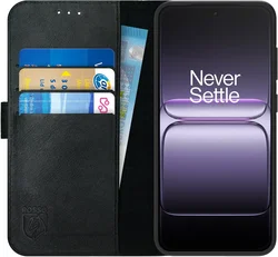 Rosso Deluxe OnePlus Nord 6 Hoesje Echt Leer Book Case Zwart afbeelding
