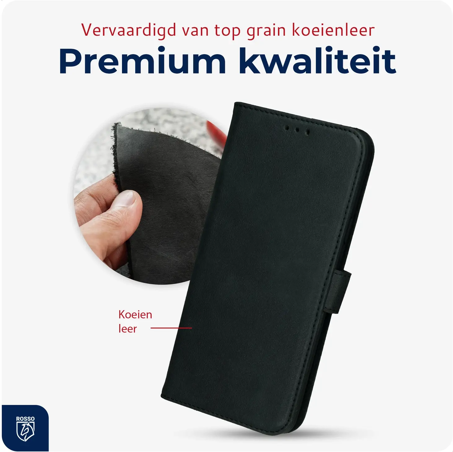 Rosso Deluxe OnePlus Nord 6 Hoesje Echt Leer Book Case Zwart afbeelding 2