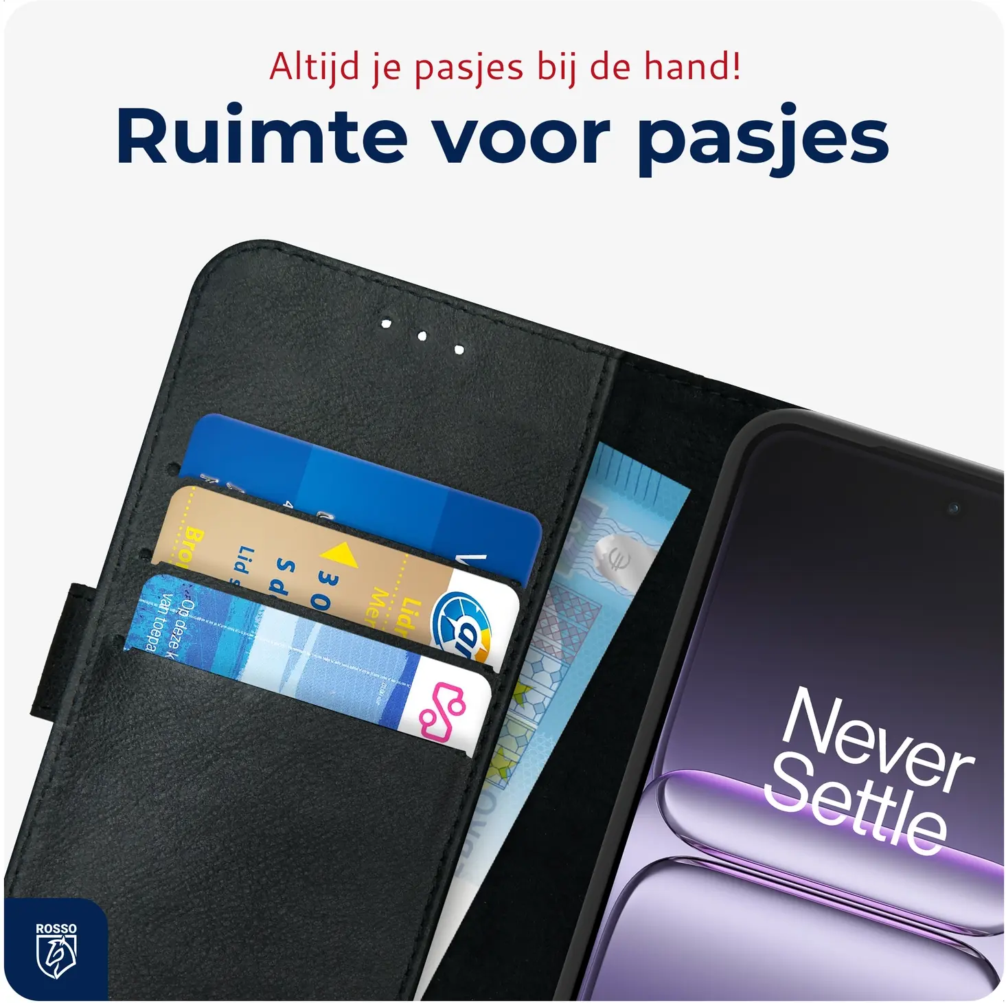 Rosso Deluxe OnePlus Nord 6 Hoesje Echt Leer Book Case Zwart afbeelding 5