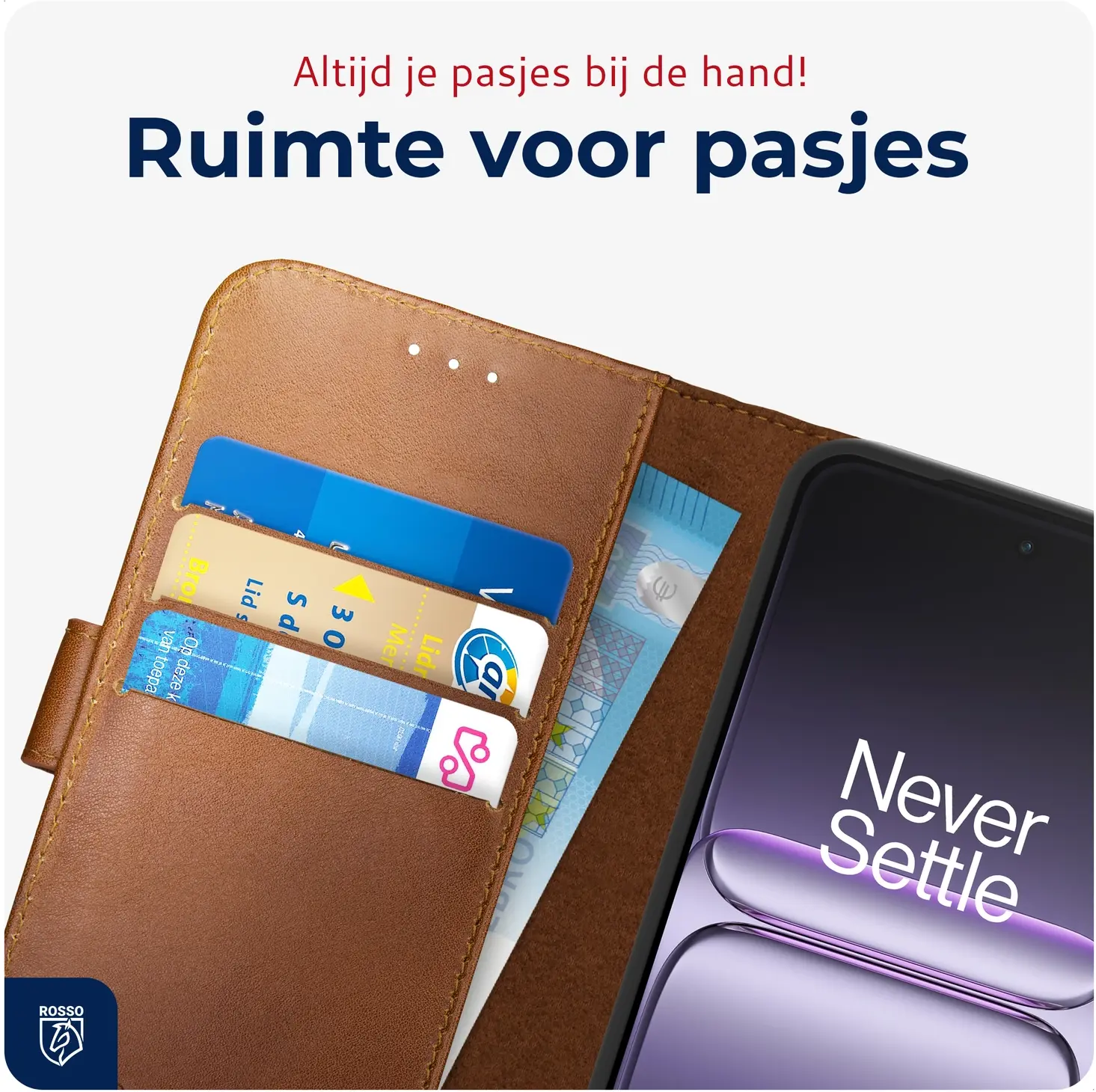 Rosso Deluxe OnePlus Nord 6 Hoesje Echt Leer Book Case Bruin afbeelding 5