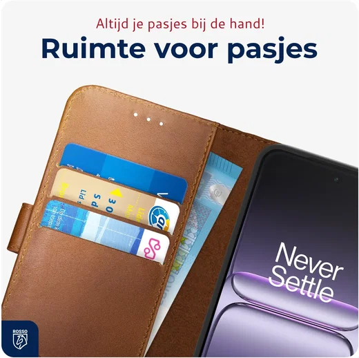 Rosso Deluxe OnePlus Nord 6 Hoesje Echt Leer Book Case Bruin afbeelding 5