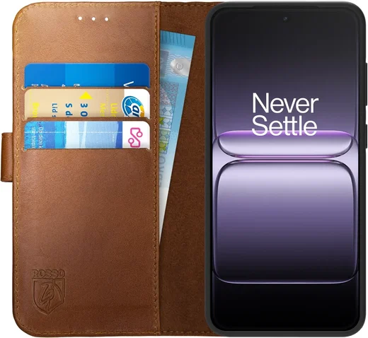 Rosso Deluxe OnePlus Nord 6 Hoesje Echt Leer Book Case Bruin afbeelding 1