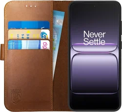 Rosso Deluxe OnePlus Nord 6 Hoesje Echt Leer Book Case Bruin afbeelding