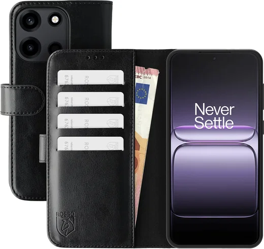 Rosso Element OnePlus Nord 6 Hoesje Book Case Wallet Zwart afbeelding 1