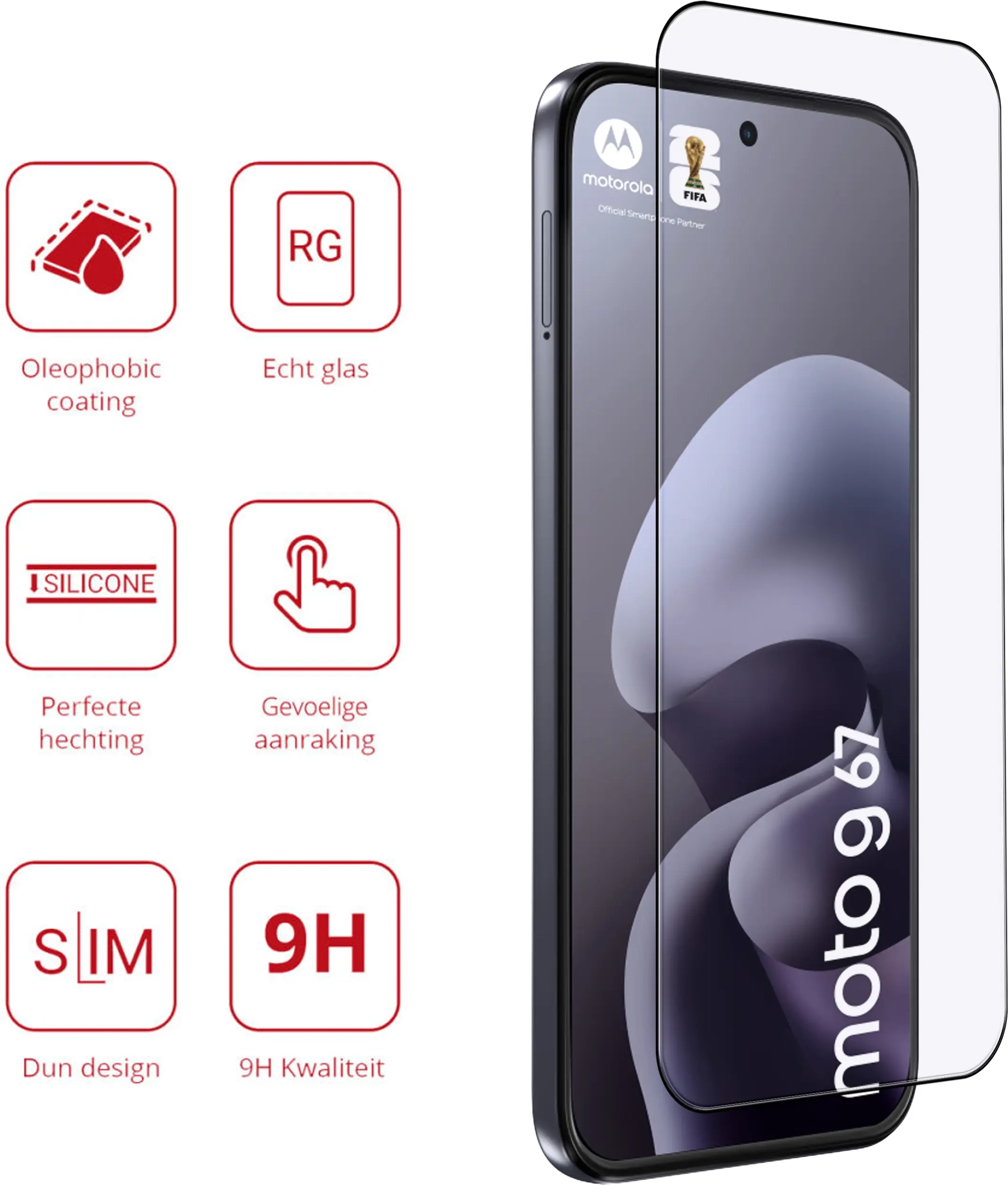 Rosso Motorola Moto G67 9H Tempered Glass Screen Protector afbeelding 2