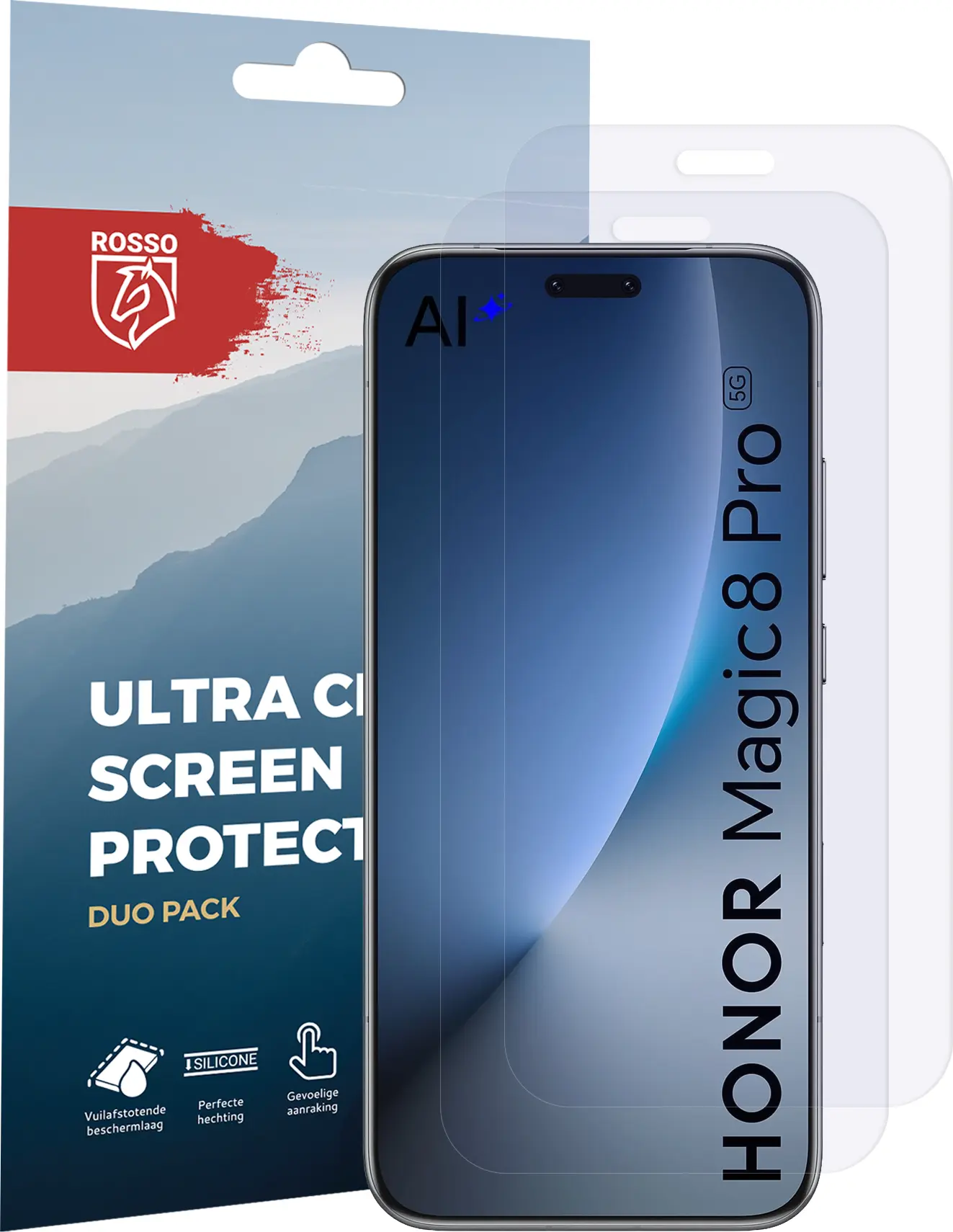 Rosso Honor Magic 8 Pro Screen Protector Case Friendly Folie Duo Pack afbeelding 8