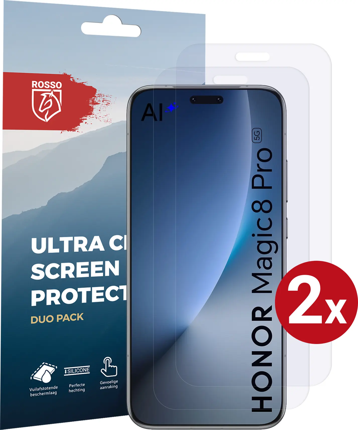 Rosso Honor Magic 8 Pro Screen Protector Case Friendly Folie Duo Pack afbeelding 1