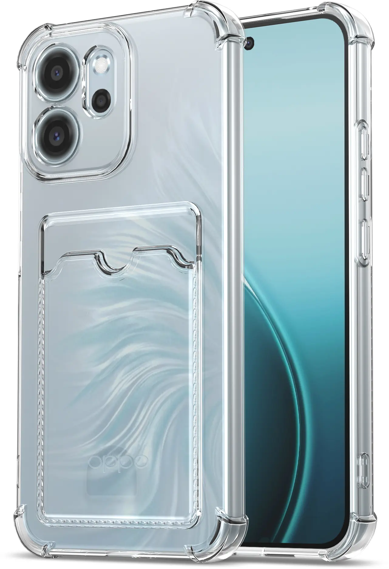 Oppo Reno 14 F Hoesje Dun TPU met Pasjeshouder Back Cover Transparant afbeelding 2