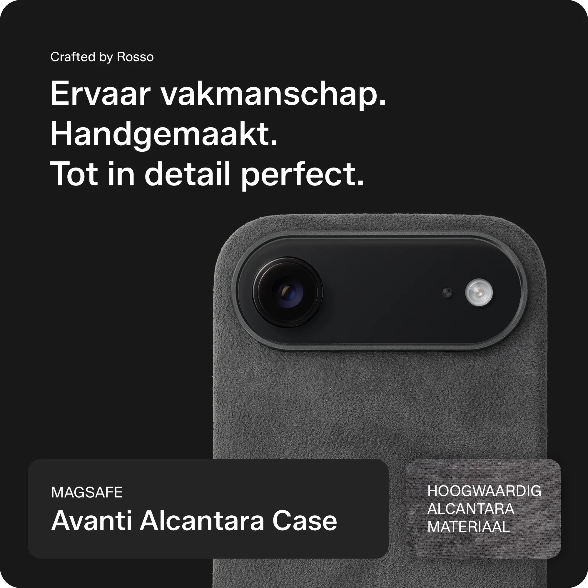 Rosso Avanti iPhone Air Hoesje Alcantara MagSafe met Wallet Grijs afbeelding 2