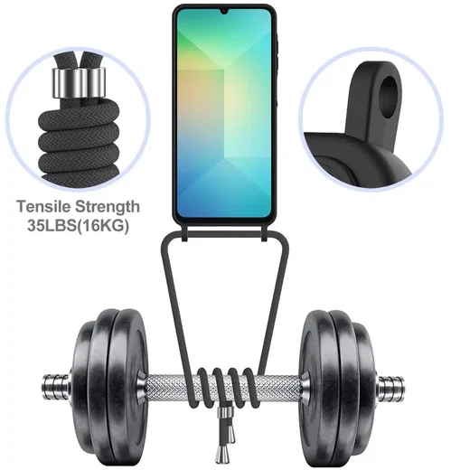 Samsung Galaxy A07 Hoesje met Koord en Pasjeshouder Siliconen Zwart afbeelding 8