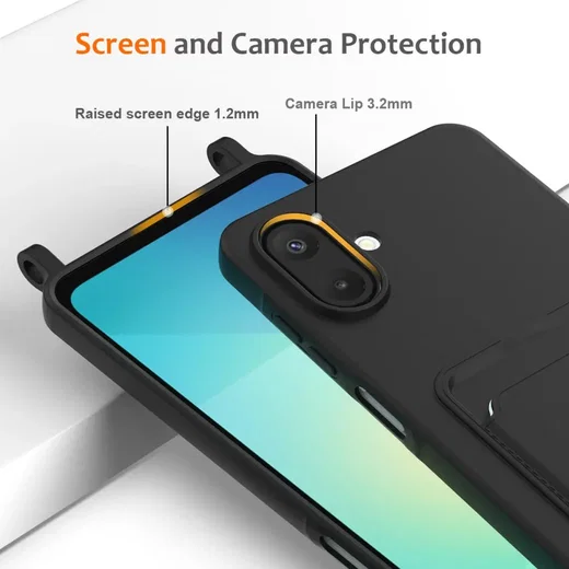 Samsung Galaxy A07 Hoesje met Koord en Pasjeshouder Siliconen Zwart afbeelding 5