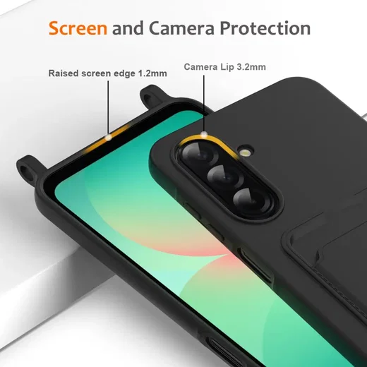Samsung Galaxy A56 / A36 Hoesje met Koord en Pasjeshouder Siliconen Zwart afbeelding 5