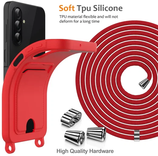 Samsung Galaxy A56 / A36 Hoesje met Koord en Pasjeshouder Siliconen Rood afbeelding 9