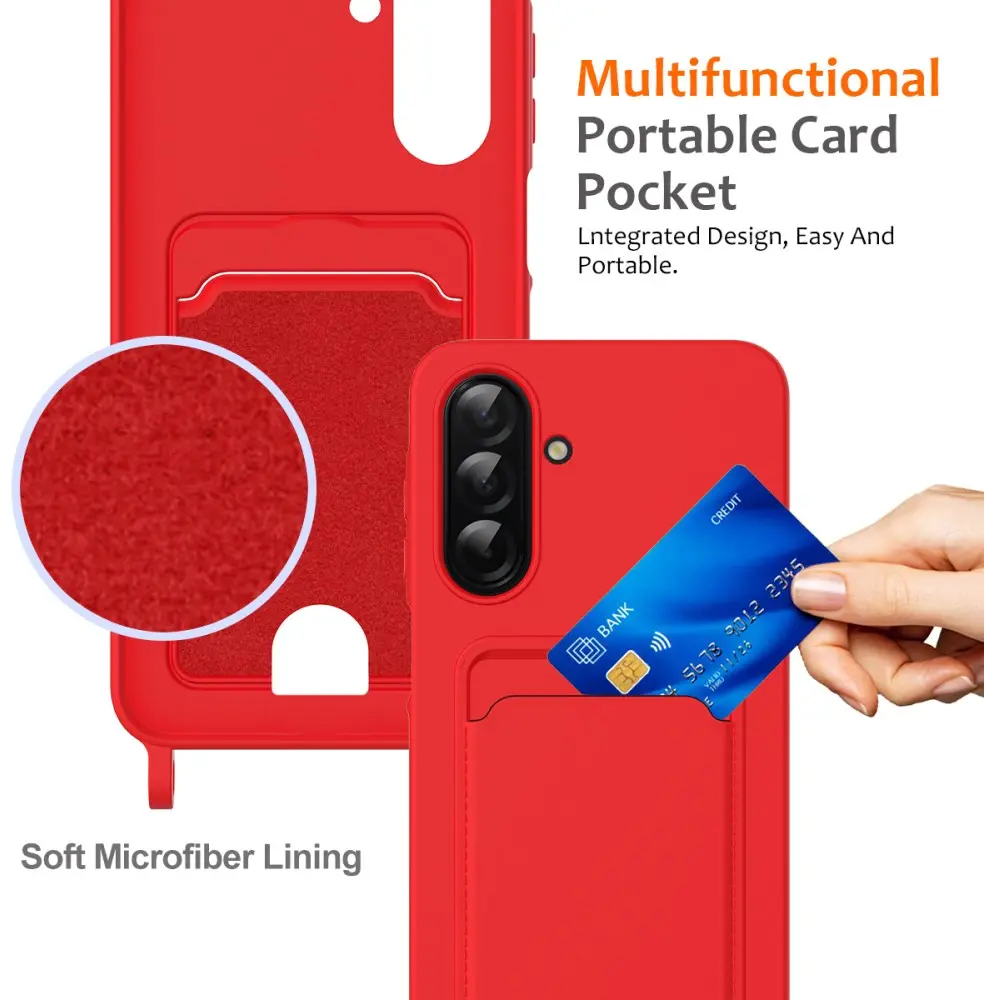 Samsung Galaxy A56 / A36 Hoesje met Koord en Pasjeshouder Siliconen Rood afbeelding 6