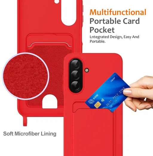 Samsung Galaxy A56 / A36 Hoesje met Koord en Pasjeshouder Siliconen Rood afbeelding 6