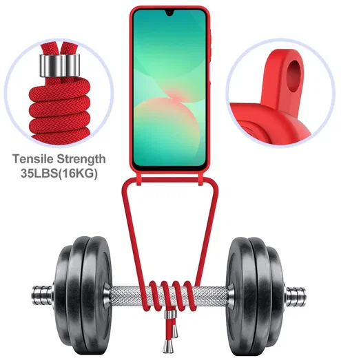 Samsung Galaxy A56 / A36 Hoesje met Koord en Pasjeshouder Siliconen Rood afbeelding 8