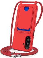 Samsung Galaxy S25 FE Hoesje met Koord en Pasjeshouder Siliconen Rood afbeelding