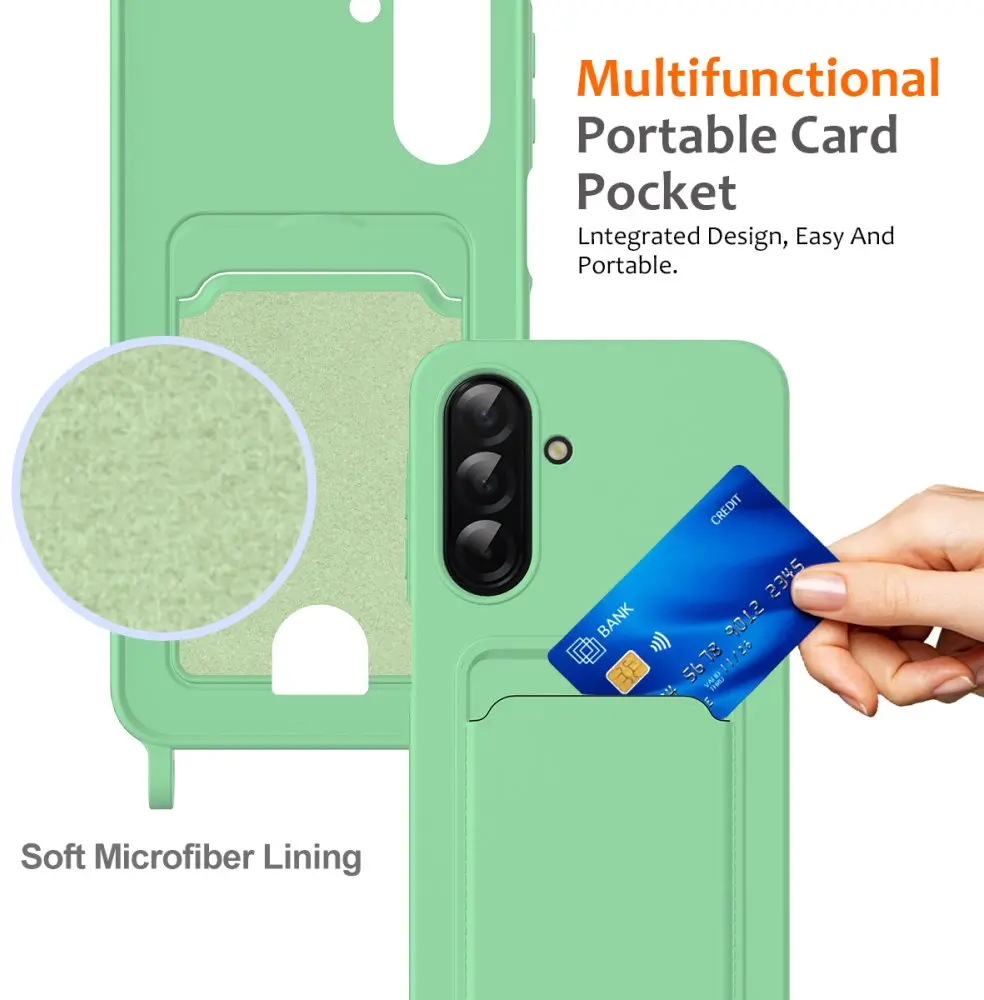 Samsung Galaxy S25 FE Hoesje met Koord en Pasjeshouder Siliconen Groen afbeelding 6