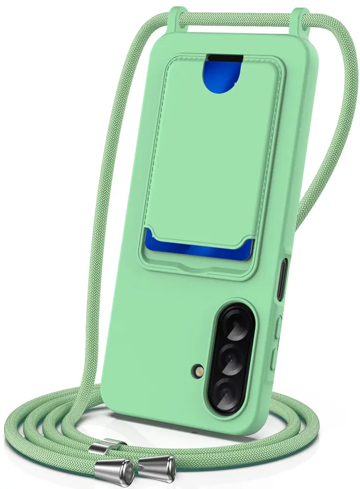 Samsung Galaxy S25 FE Hoesje met Koord en Pasjeshouder Siliconen Groen afbeelding 1