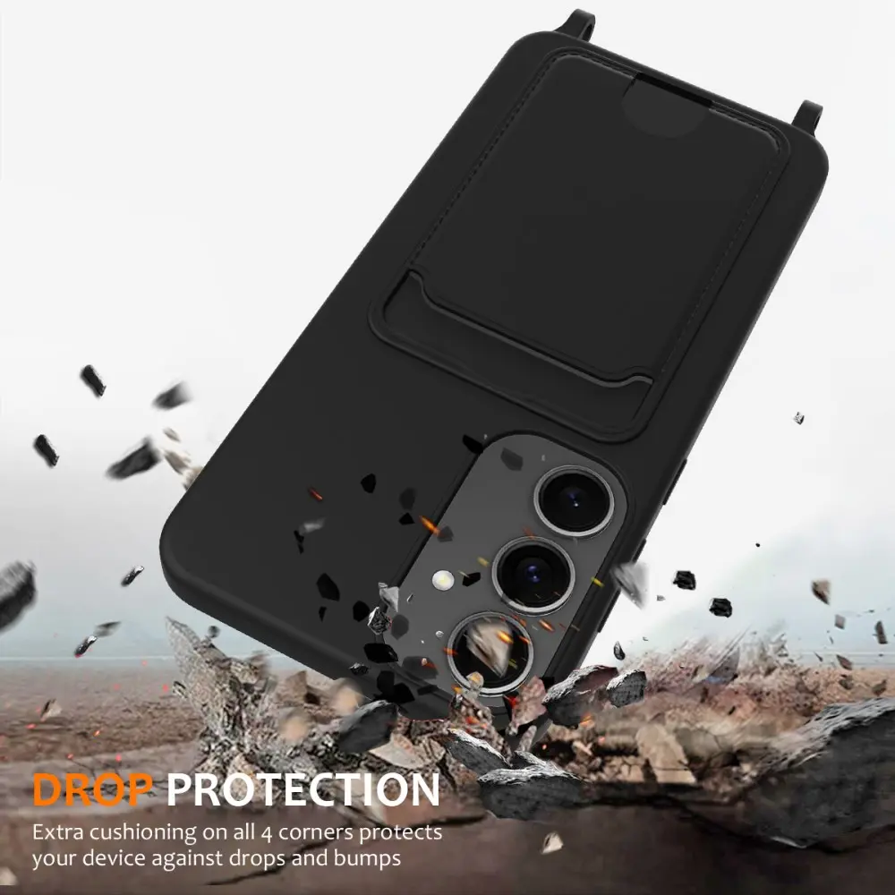 Samsung Galaxy S25 Hoesje met Koord en Pasjeshouder Siliconen Zwart afbeelding 2