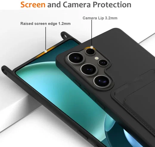 Samsung Galaxy S25 Ultra Hoesje met Koord en Pasjeshouder Siliconen Zwart afbeelding 6