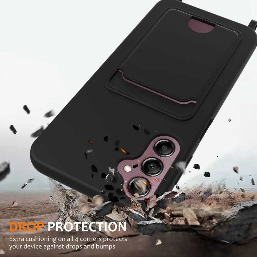 Samsung Galaxy S24 FE Hoesje met Koord en Pasjeshouder Siliconen Zwart afbeelding 2