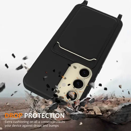 Samsung Galaxy S24 Hoesje met Koord en Pasjeshouder Siliconen Zwart afbeelding 3