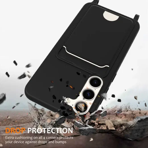 Samsung Galaxy S23 Hoesje met Koord en Pasjeshouder Siliconen Zwart afbeelding 2