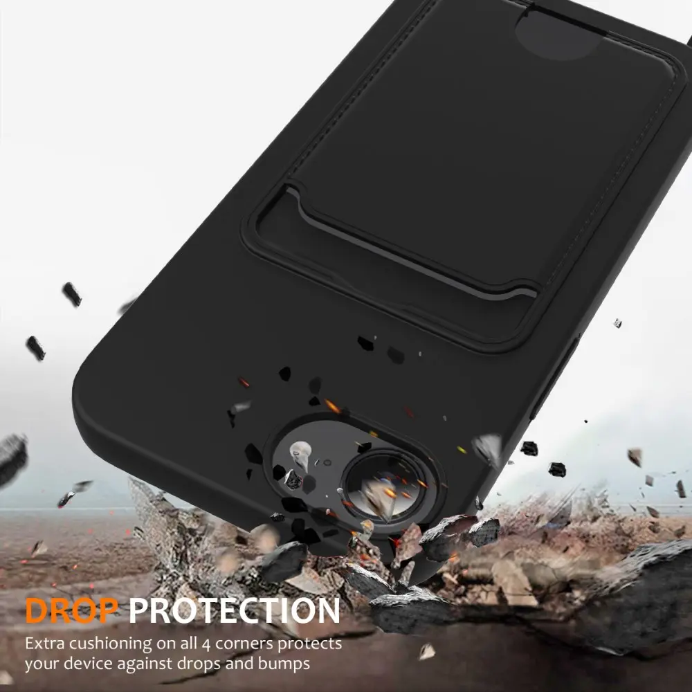Apple iPhone 16e / 17e Hoesje met Koord en Pasjeshouder Siliconen Zwart afbeelding 2