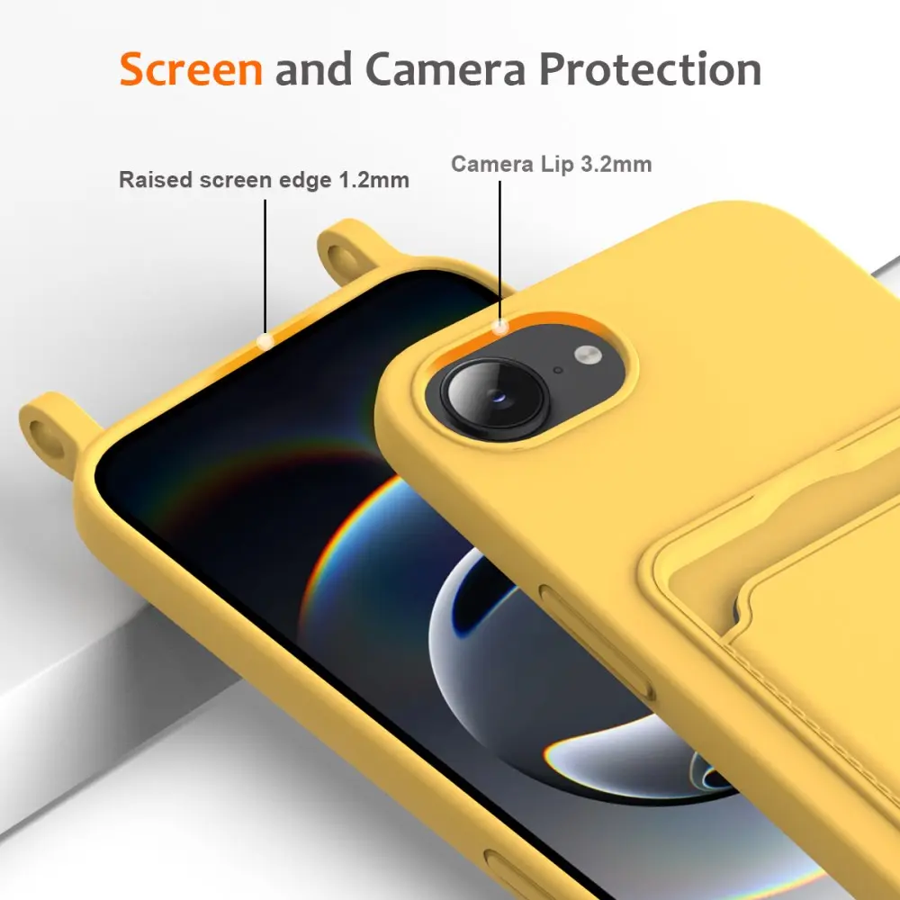 Apple iPhone 16e / 17e Hoesje met Koord en Pasjeshouder Siliconen Geel afbeelding 7
