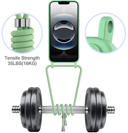 Apple iPhone 16e / 17e Hoesje met Koord en Pasjeshouder Siliconen Groen afbeelding 7