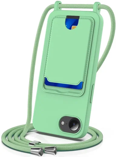 Apple iPhone 16e / 17e Hoesje met Koord en Pasjeshouder Siliconen Groen afbeelding 1