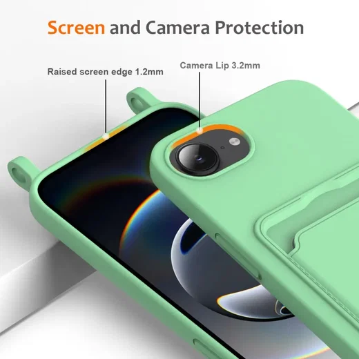 Apple iPhone 16e / 17e Hoesje met Koord en Pasjeshouder Siliconen Groen afbeelding 4