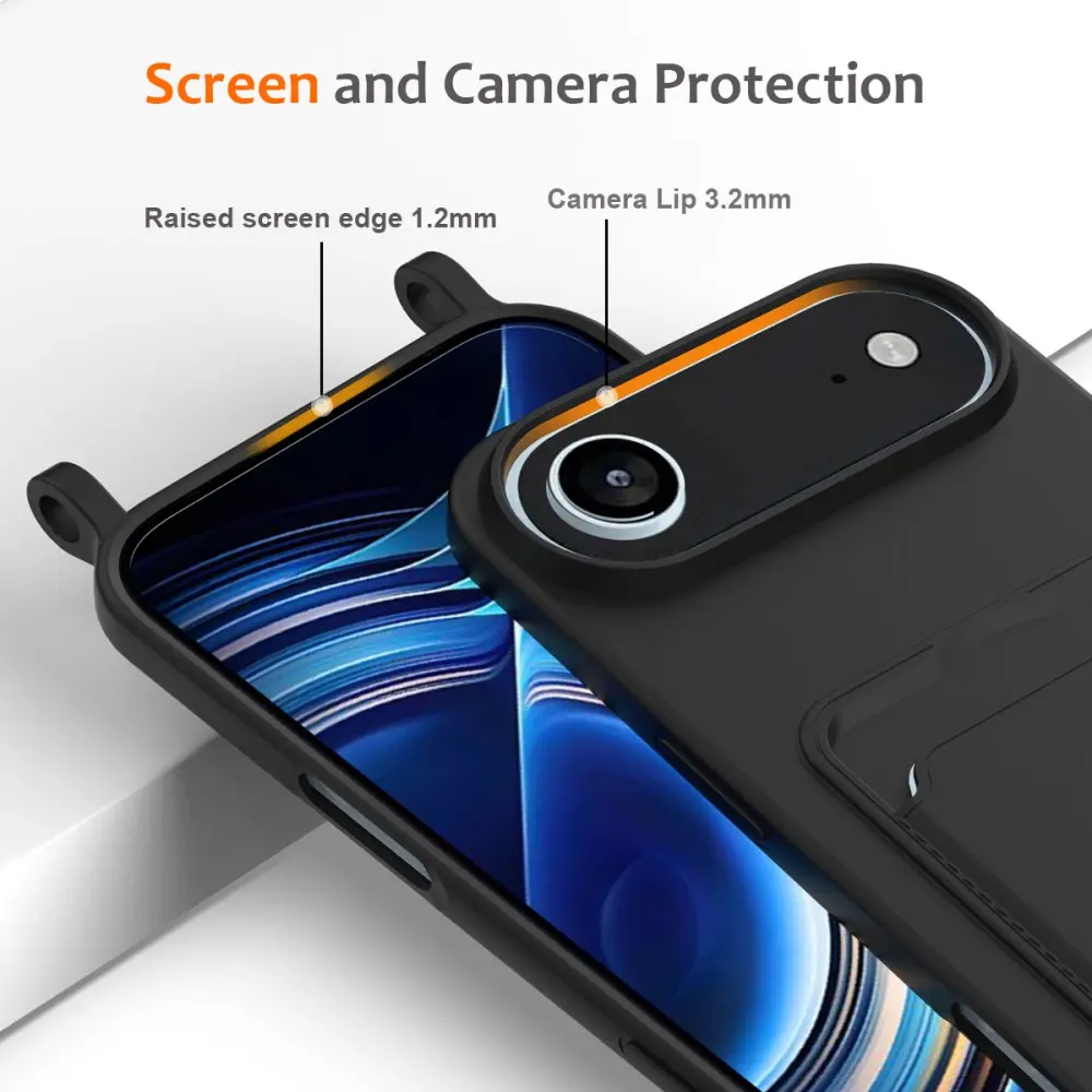 Apple iPhone Air Hoesje met Koord en Pasjeshouder Siliconen Zwart afbeelding 5