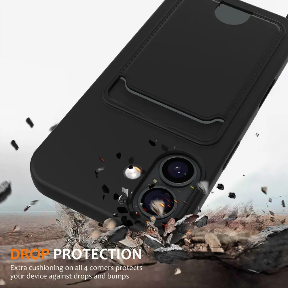 Apple iPhone 17 Hoesje met Koord en Pasjeshouder Siliconen Zwart afbeelding 3