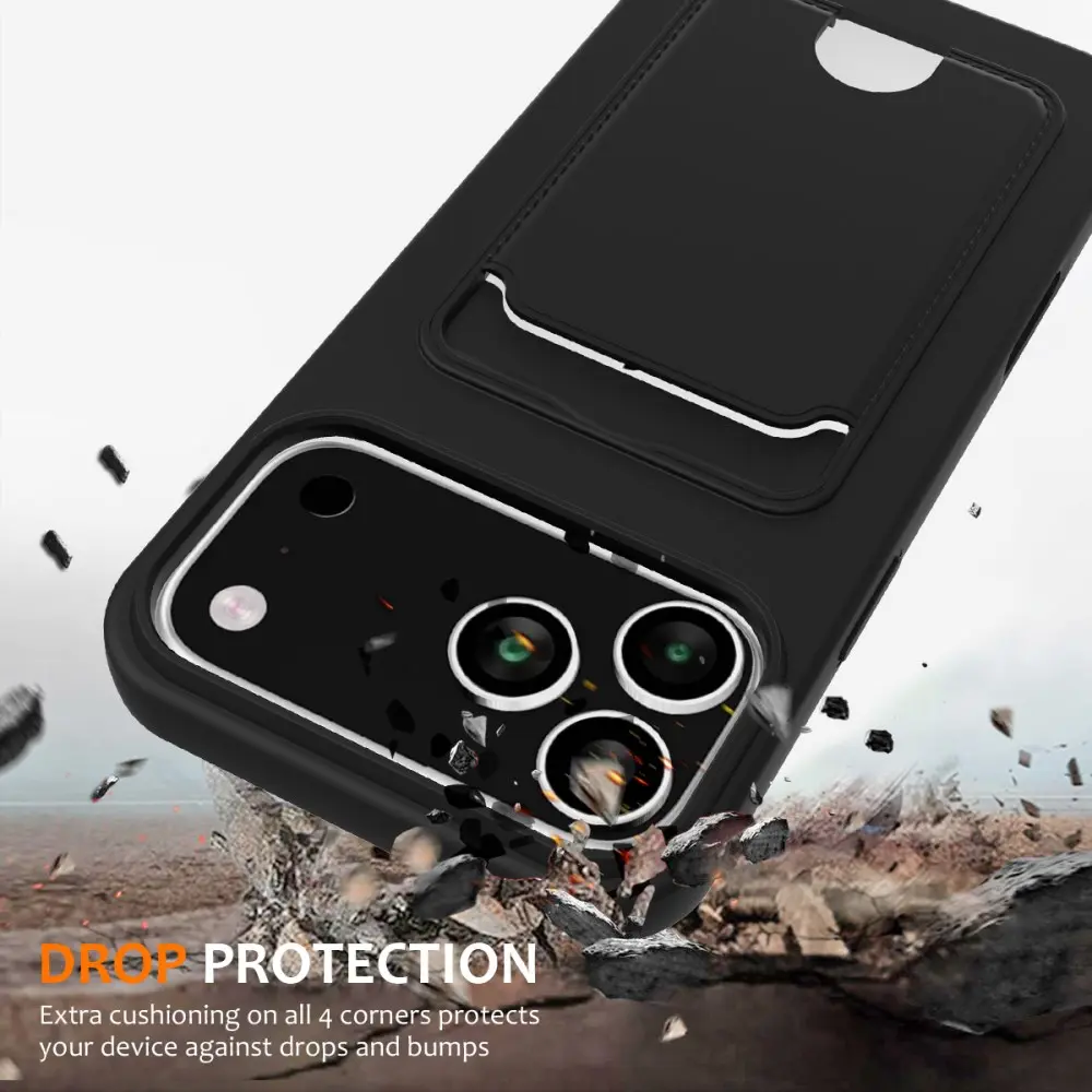 Apple iPhone 17 Pro Hoesje met Koord en Pasjeshouder Siliconen Zwart afbeelding 3