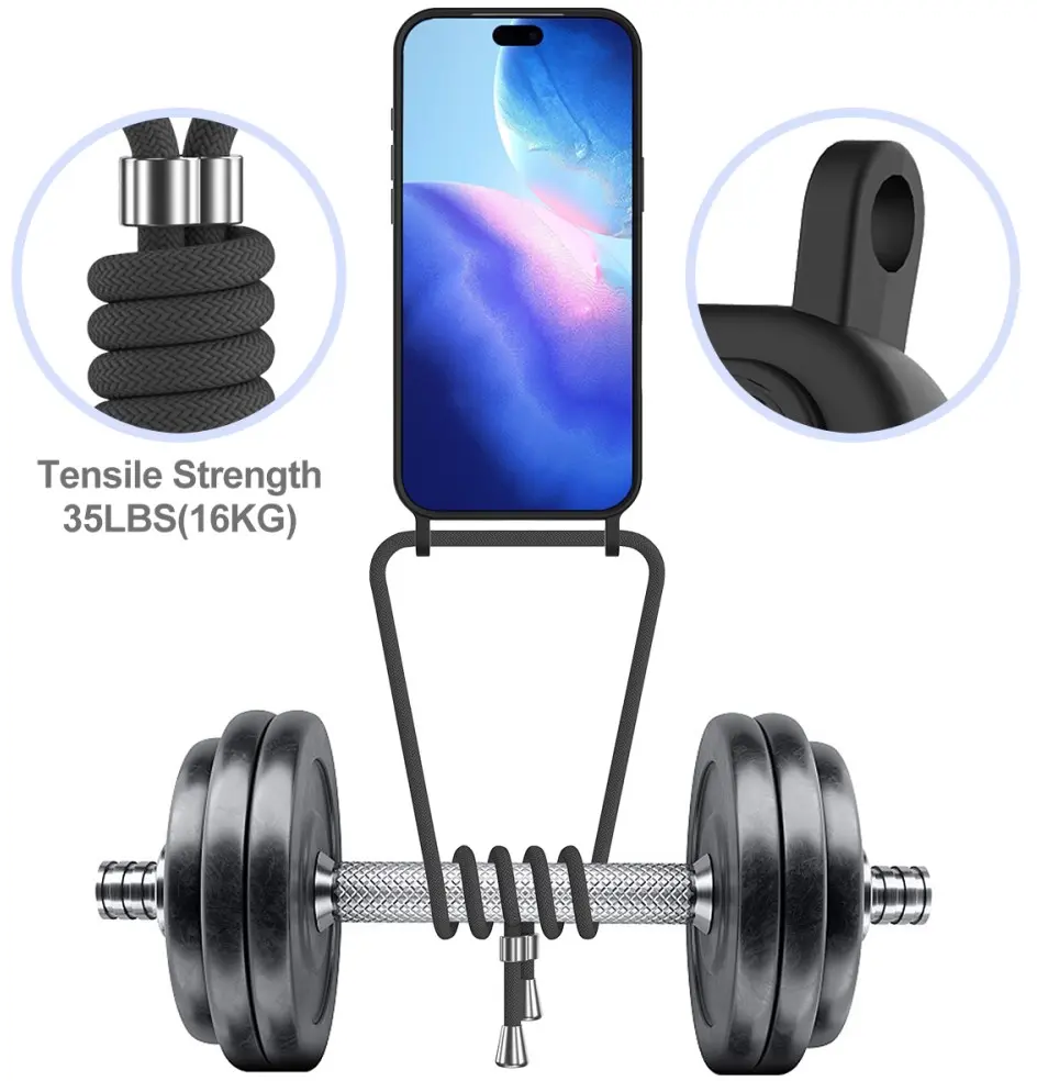 Apple iPhone 17 Pro Max Hoesje met Koord en Pasjeshouder Siliconen Zwart afbeelding 8