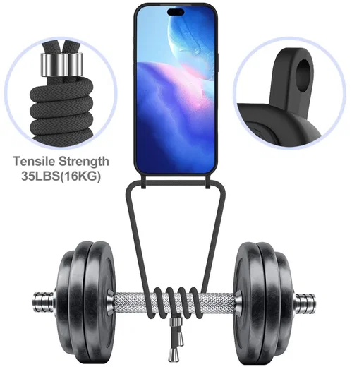 Apple iPhone 17 Pro Max Hoesje met Koord en Pasjeshouder Siliconen Zwart afbeelding 8